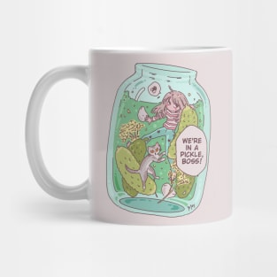 In a Pickle English Idiom funny Cartoon With A Cat Mug